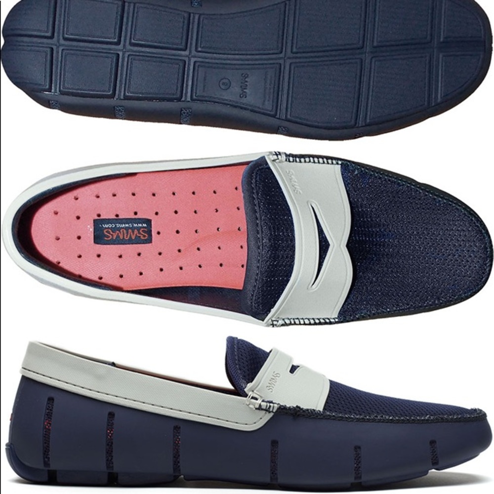 SWIMS Penny Loafer Boat Shoes Navy & Light Gray